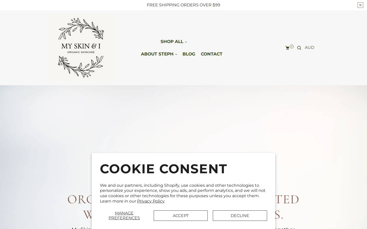myskinandi.au homepage screenshot
