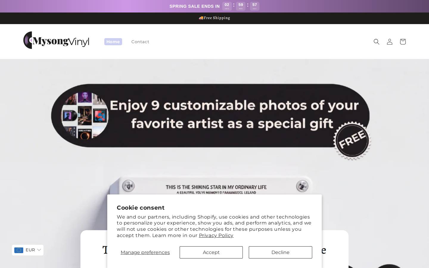 mysongvinyl.store homepage screenshot