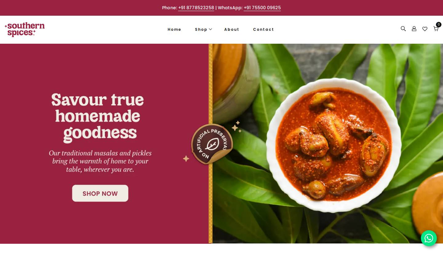 mysouthernspices.com homepage screenshot