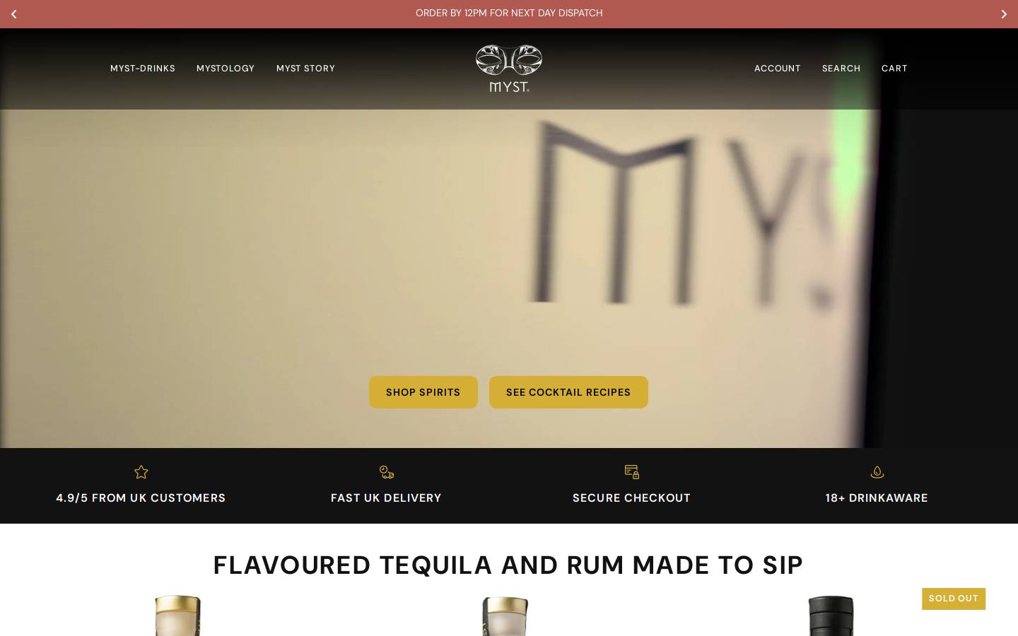 mystdrinks.com homepage screenshot