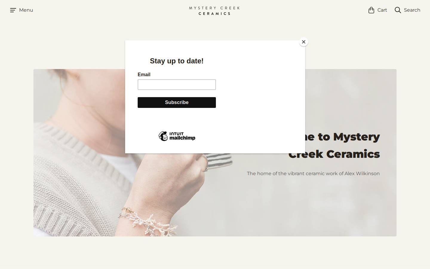 mysterycreekceramics.com homepage screenshot
