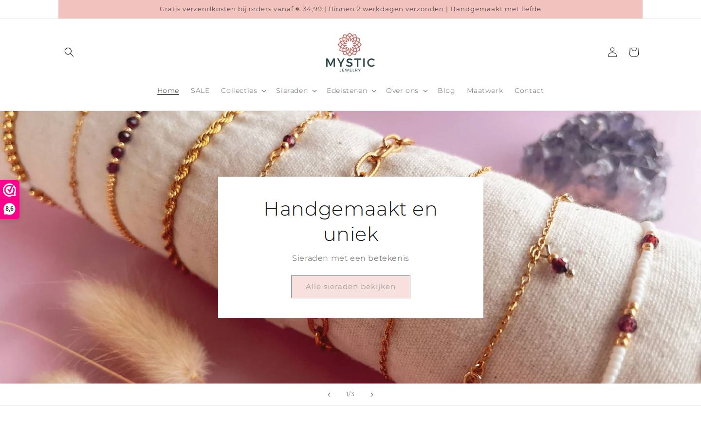 Mystic Jewelry homepage screenshot