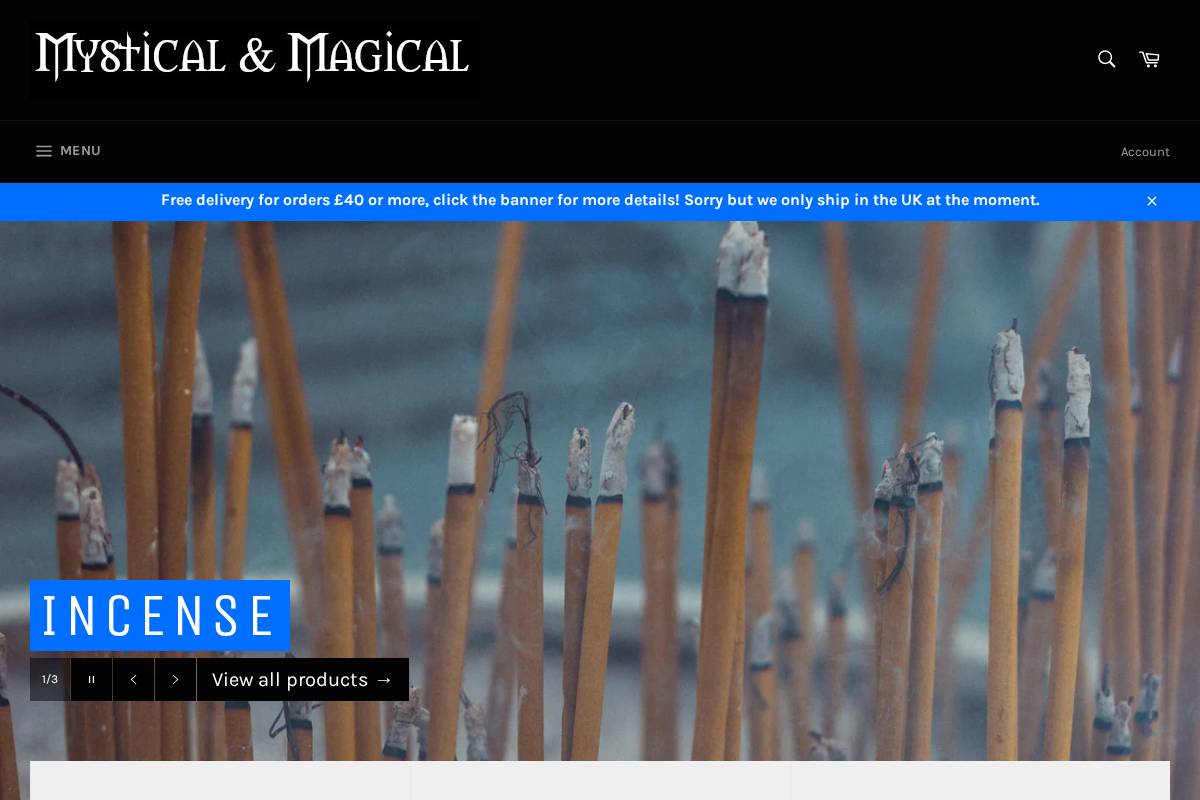 mysticalandmagical.co.uk homepage screenshot