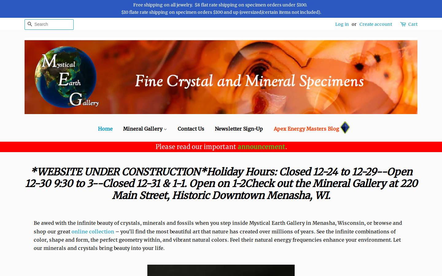 mysticalearthgallery.com homepage screenshot