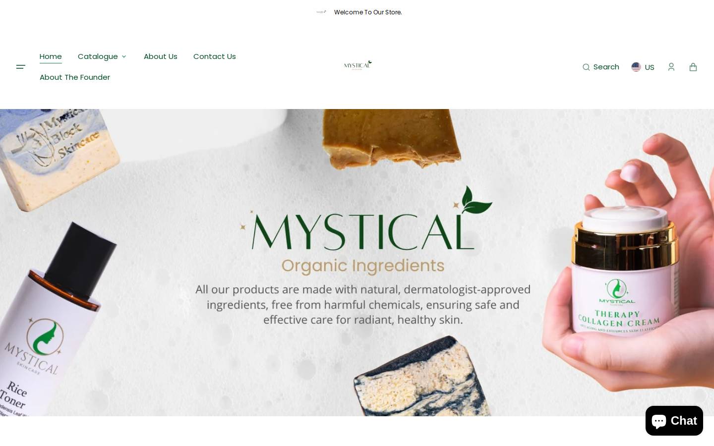 mysticalspaandskincare.com homepage screenshot