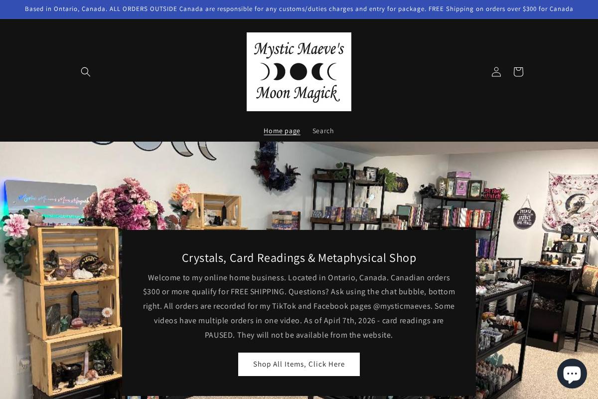 mysticmaevesmoonmagick.com homepage screenshot