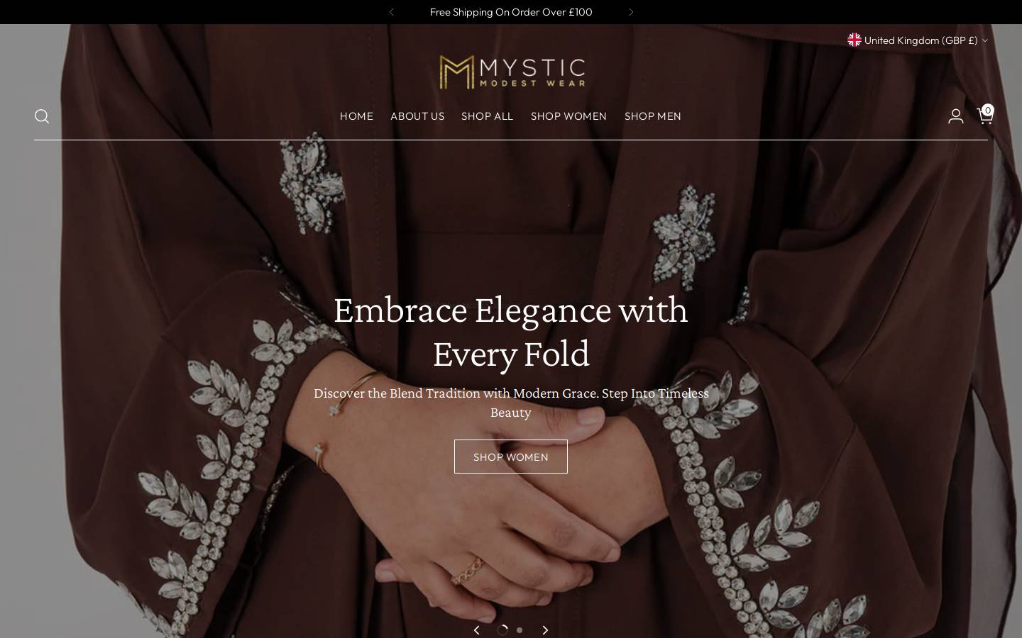 mysticmodestwear.com homepage screenshot