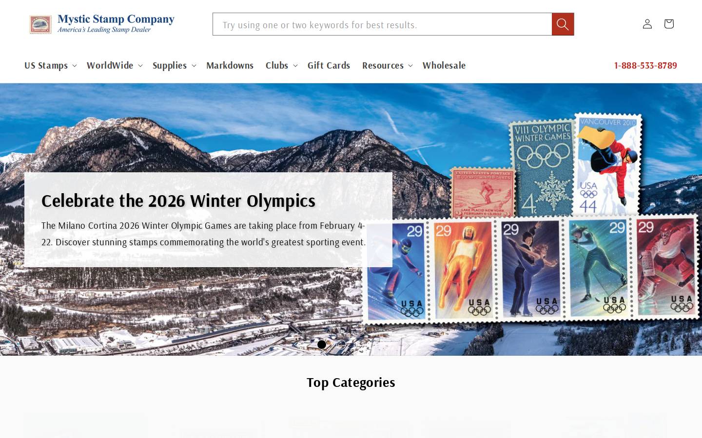 Mystic Stamp Company homepage screenshot