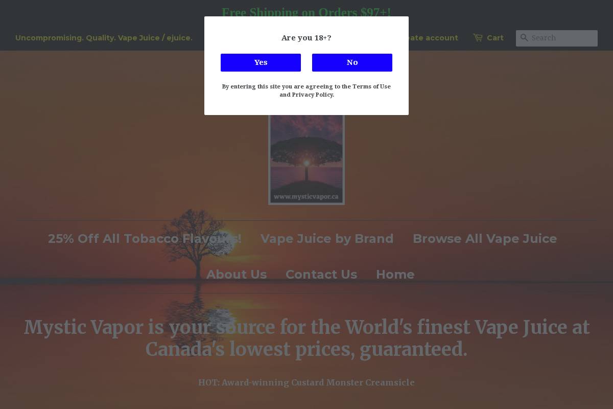 Mystic Vapor Online e Juice Canada homepage screenshot