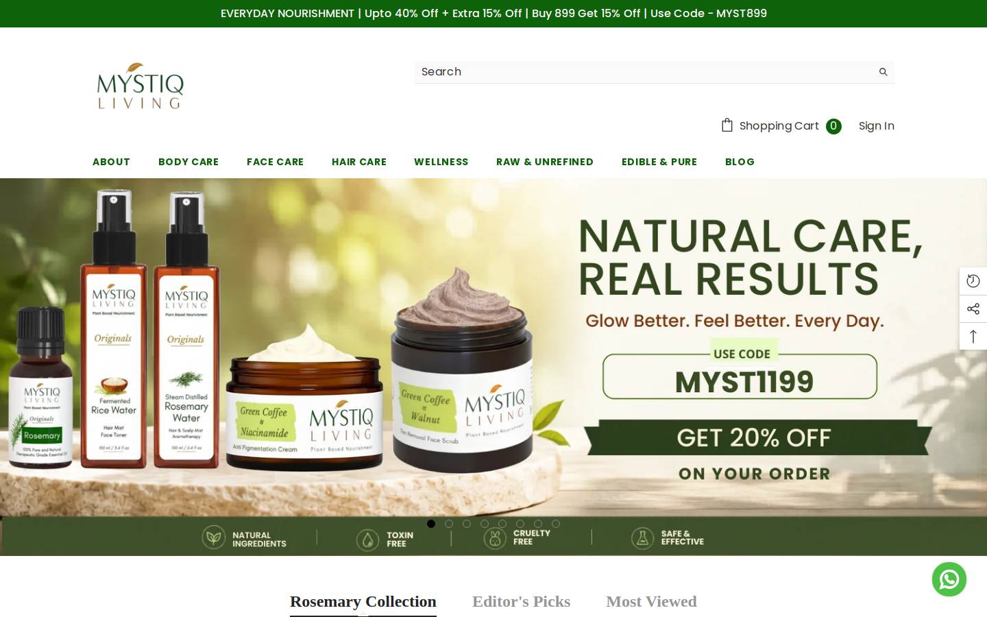 mystiqliving.com homepage screenshot