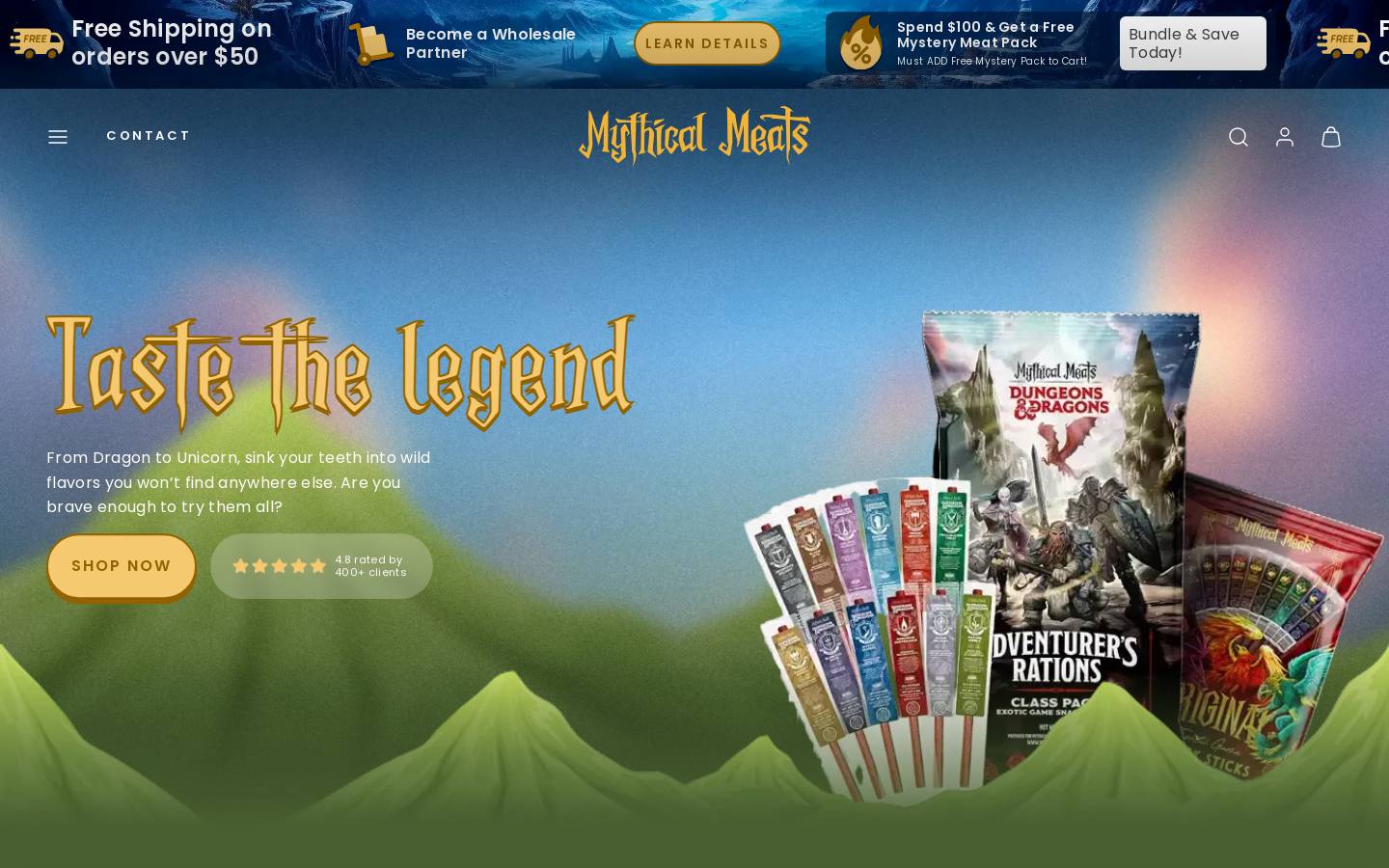 mythicalmeats.com homepage screenshot