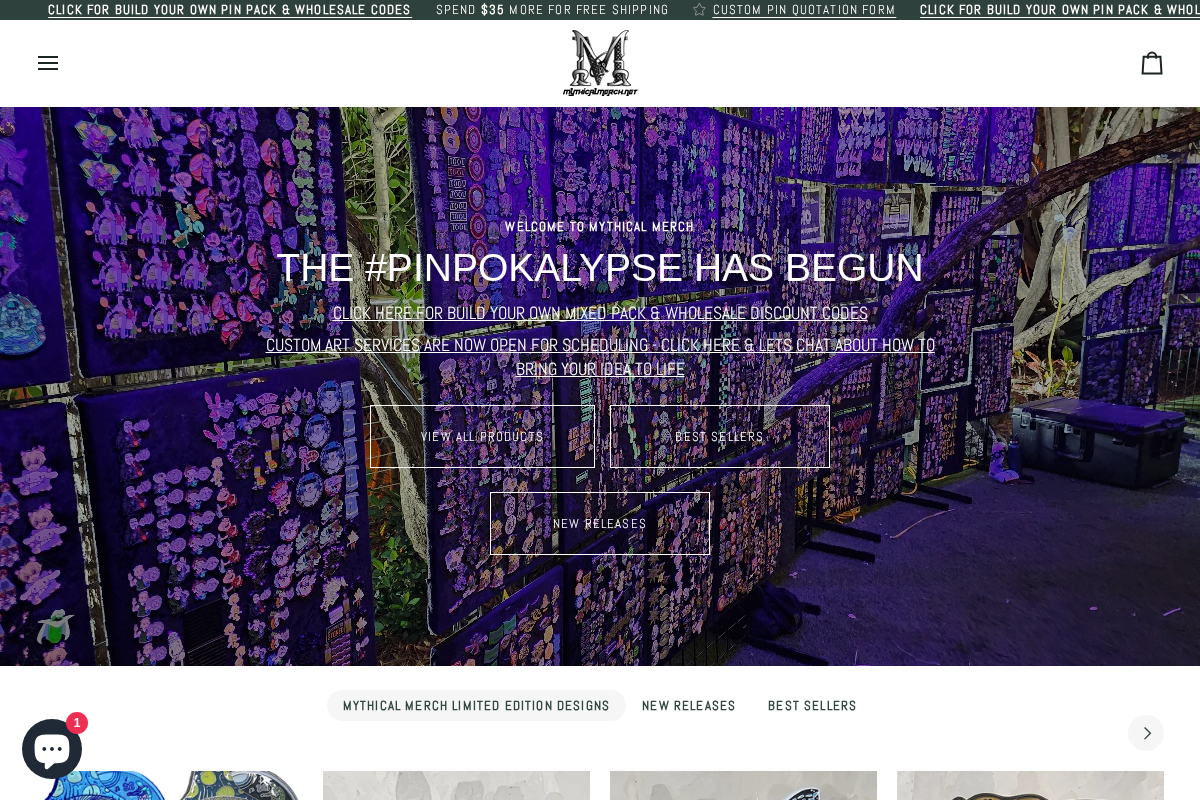 mythicalmerch.net homepage screenshot