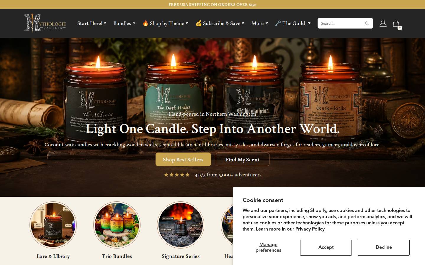 Mythologiecandles homepage screenshot