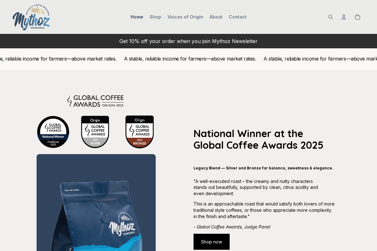 Mythoz Café homepage screenshot