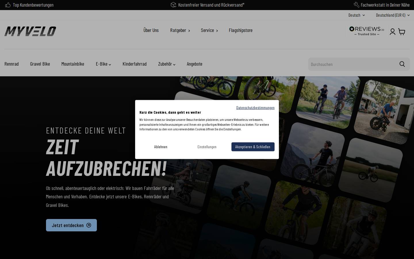Myvelo homepage screenshot