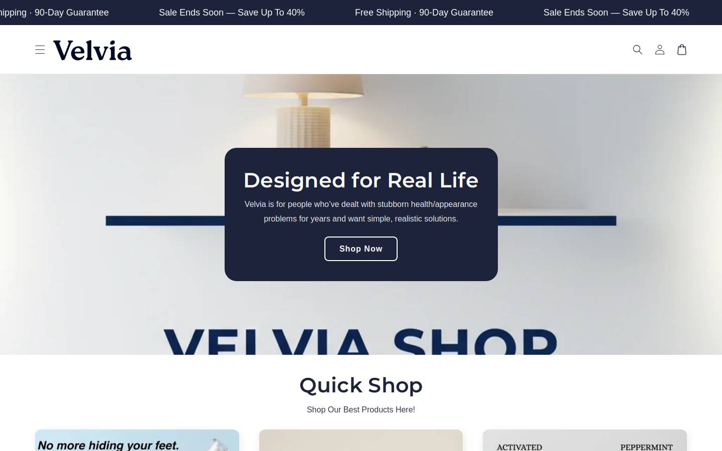 myvelvia.store homepage screenshot