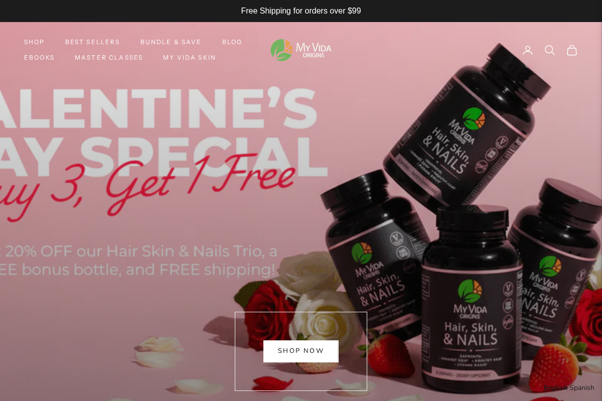 MY VIDA ORIGINS homepage screenshot