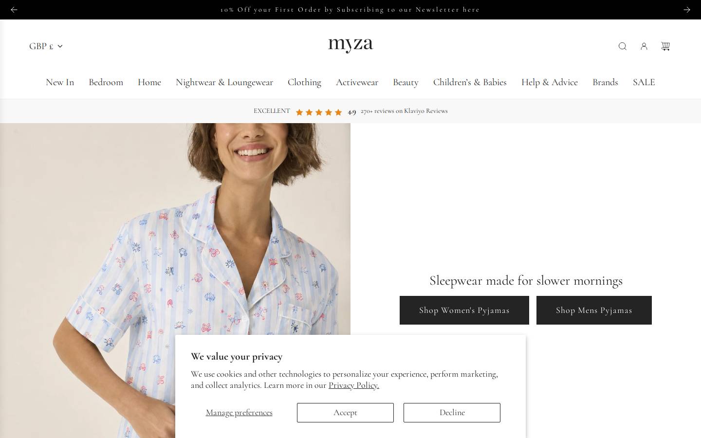 myza homepage screenshot