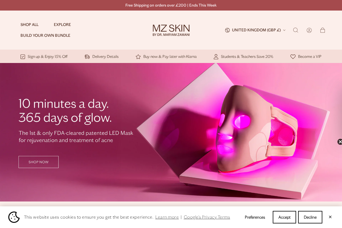 Mzskin homepage screenshot