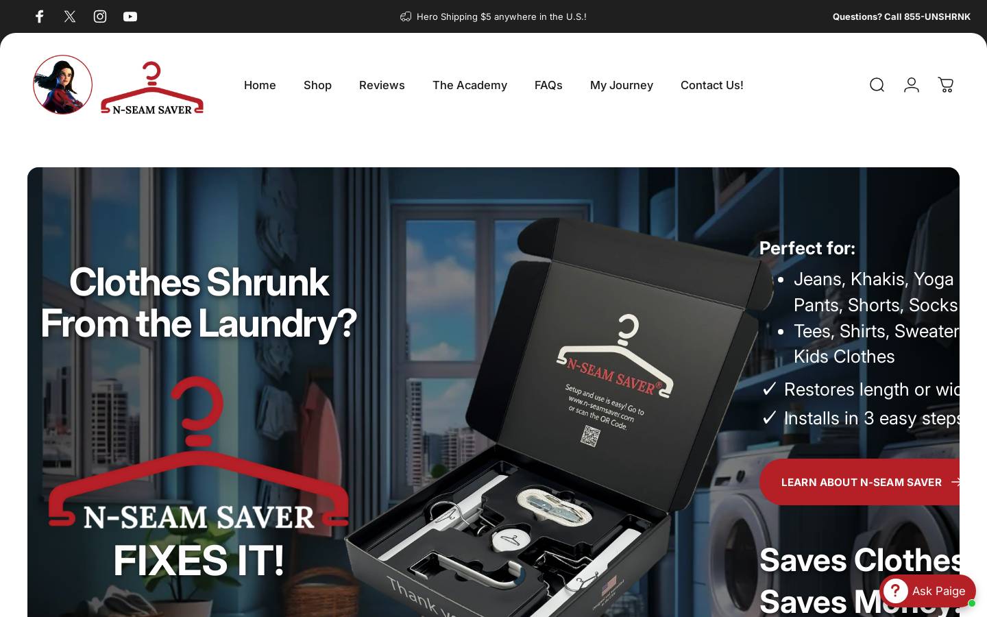 n-seamsaver.com homepage screenshot