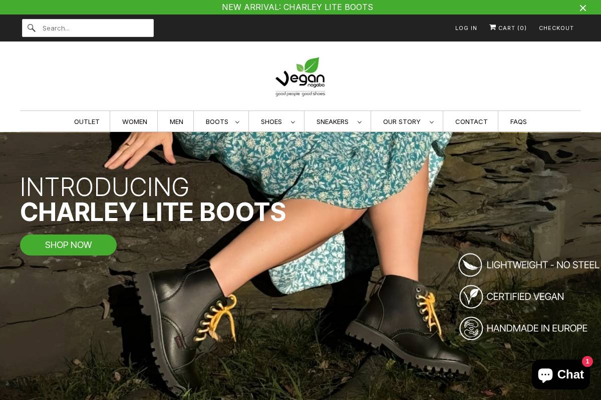 Nagaba Vegan Shoes homepage screenshot