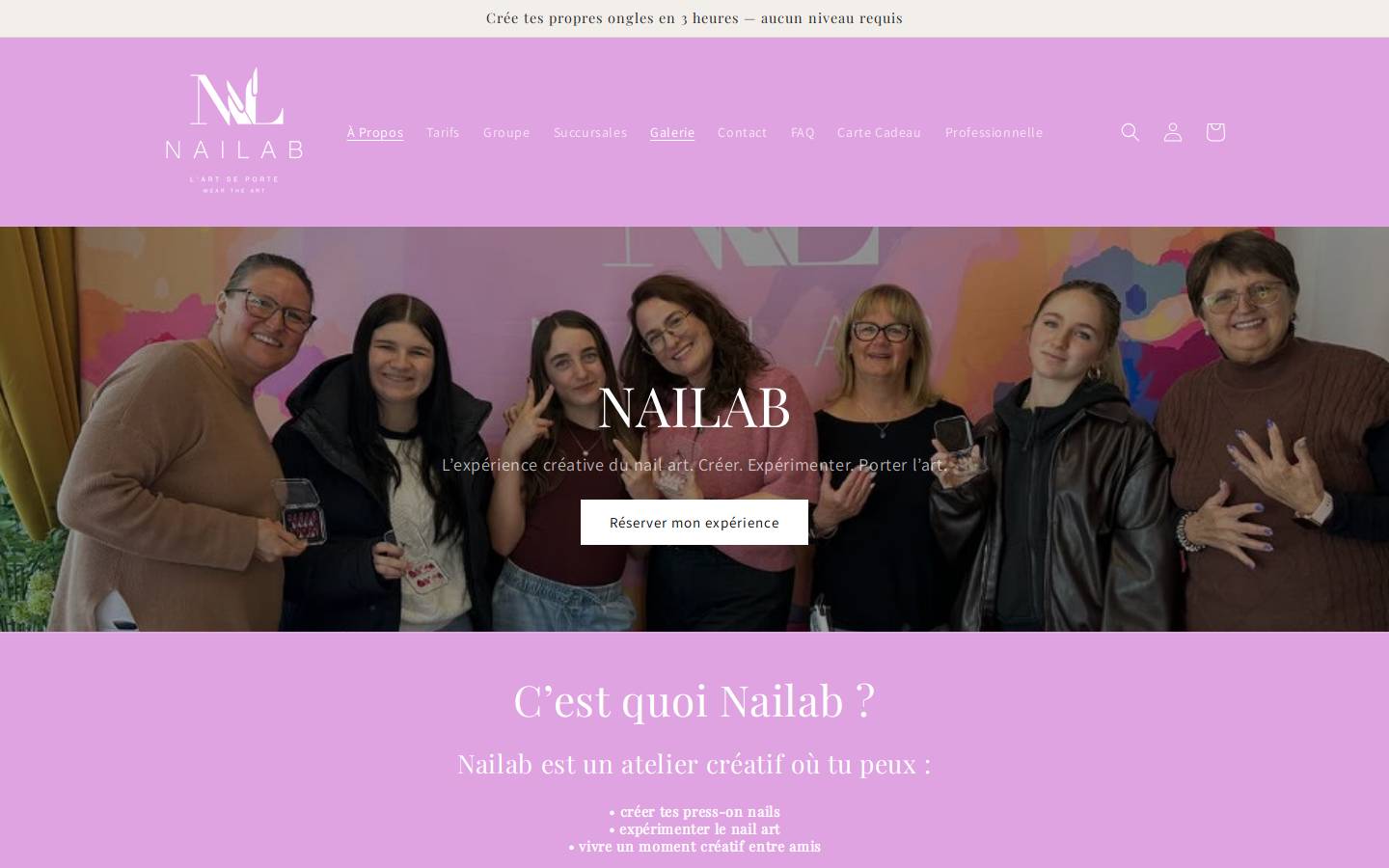 nailabexperience.com homepage screenshot
