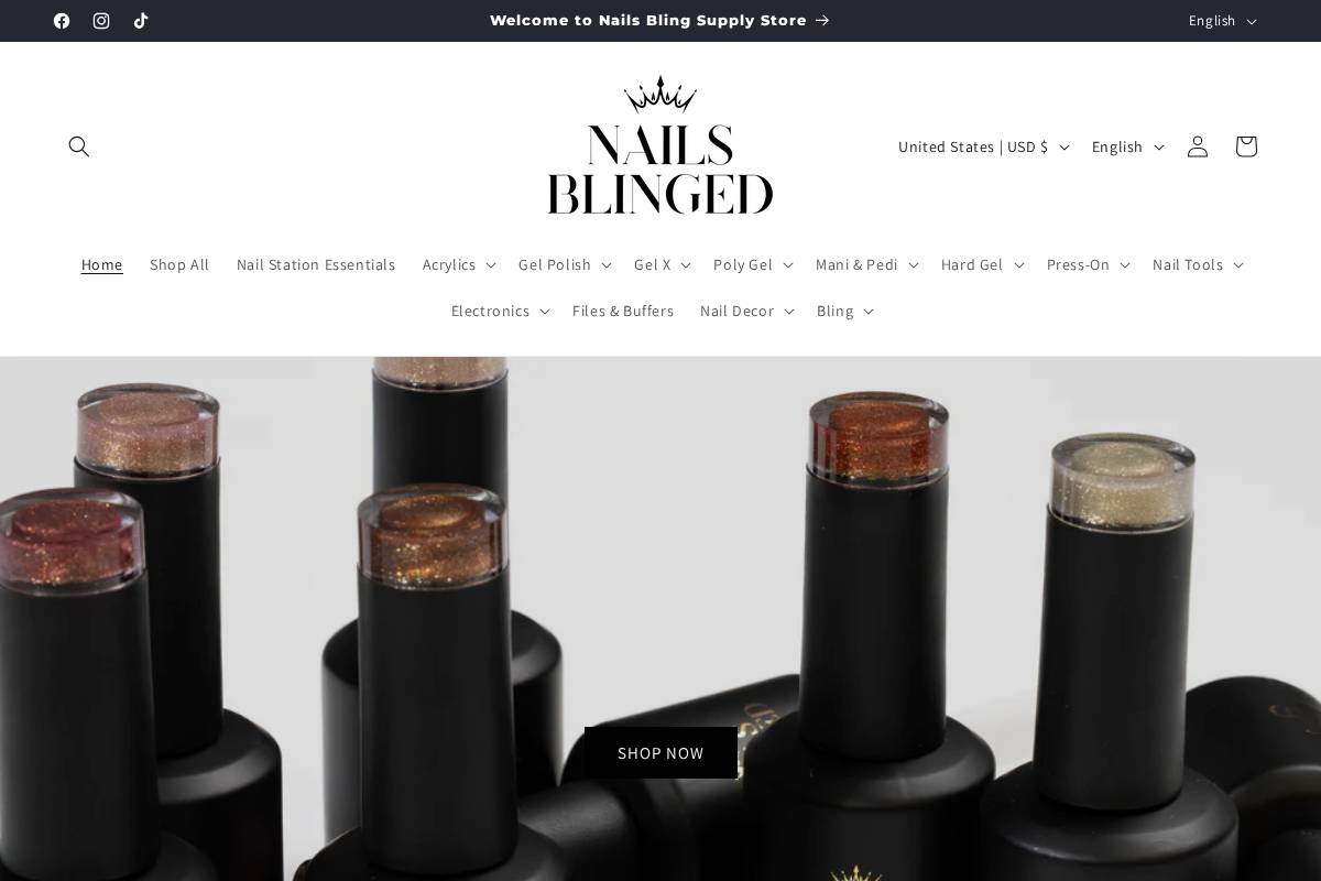 nailsblingedsupply.com homepage screenshot
