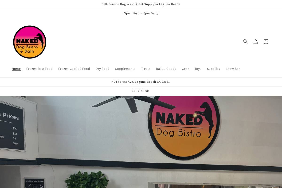 nakeddogbistro.com homepage screenshot