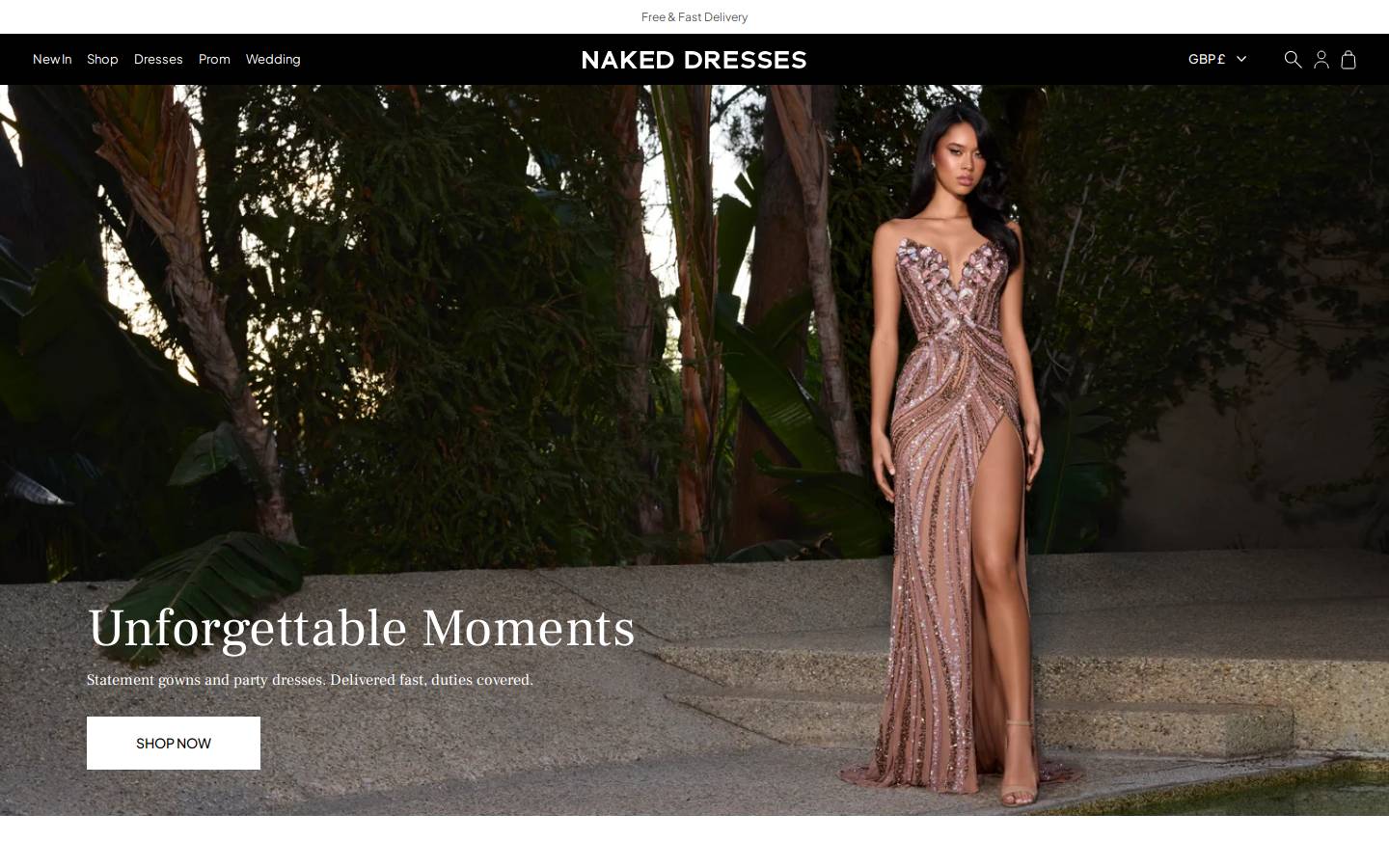 Naked Dresses homepage screenshot