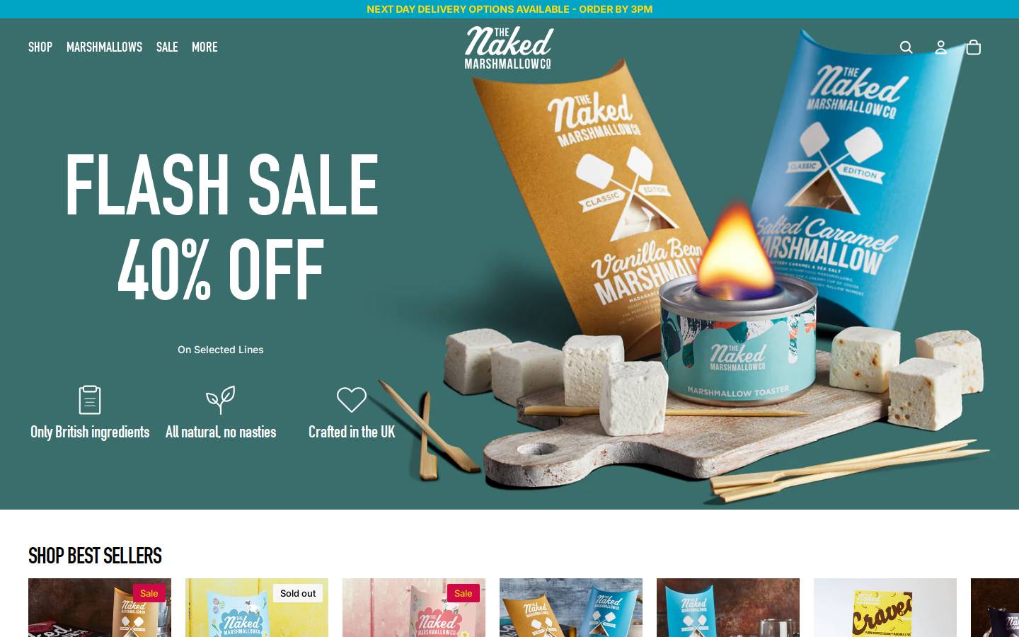 The Naked Marshmallow Co. homepage screenshot