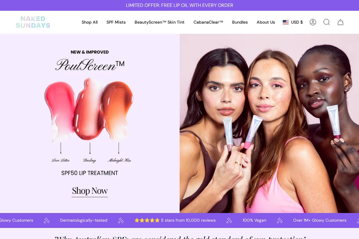 Nakedsundays homepage screenshot