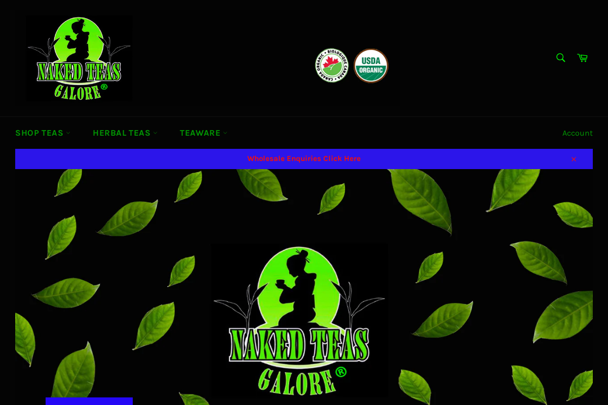 nakedteasgalore.com homepage screenshot