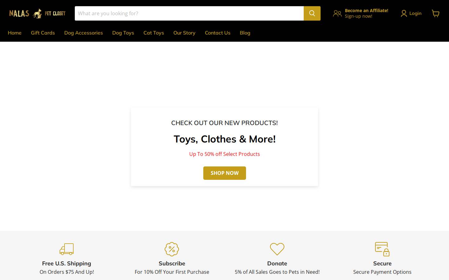 nalaspetcloset.com homepage screenshot