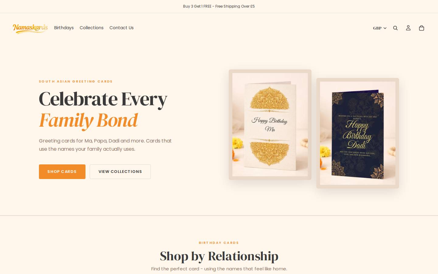 Namaskards homepage screenshot