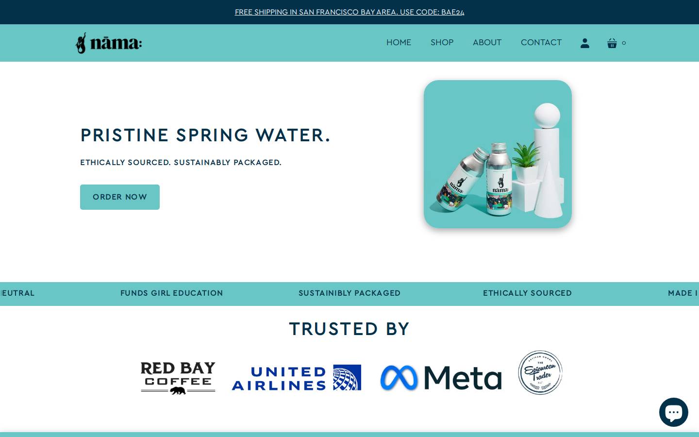 namawater.com homepage screenshot