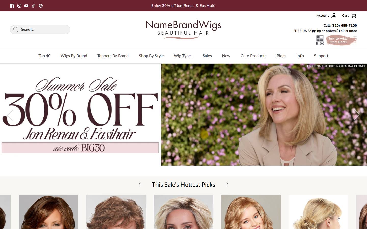 Name Brand Wigs homepage screenshot