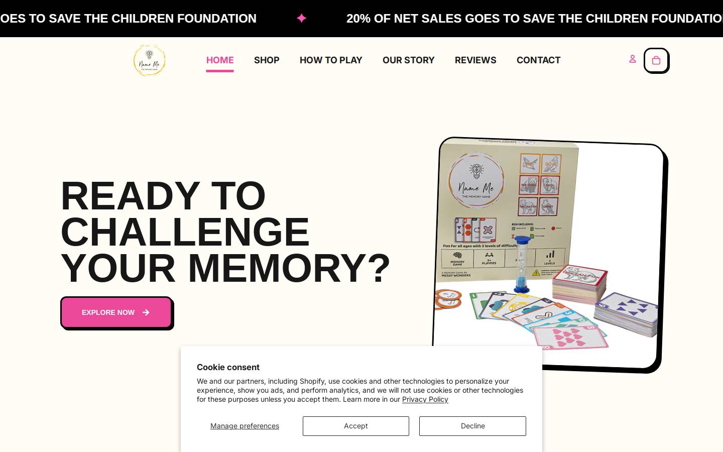 namemememorygame.com homepage screenshot