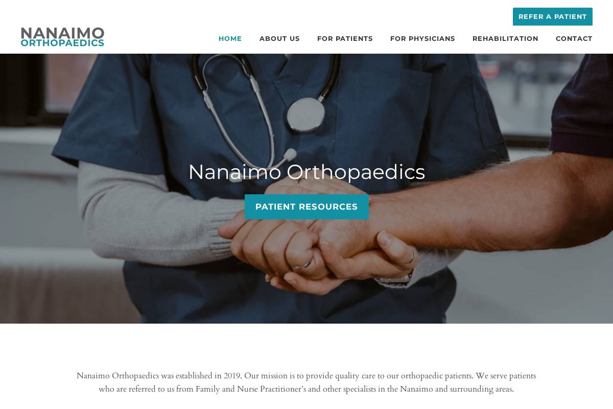 nanaimoortho.ca homepage screenshot