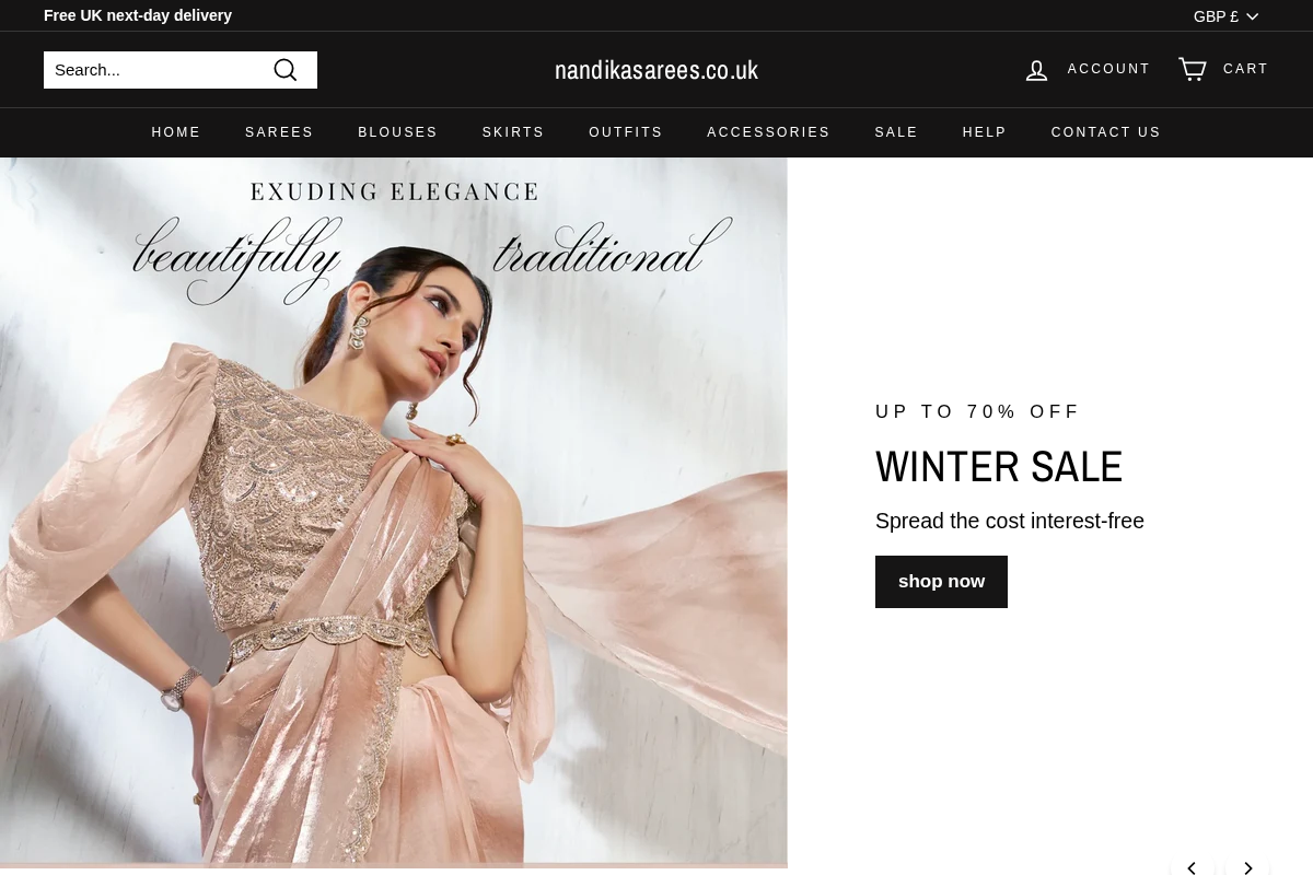 nandikasarees.co.uk homepage screenshot