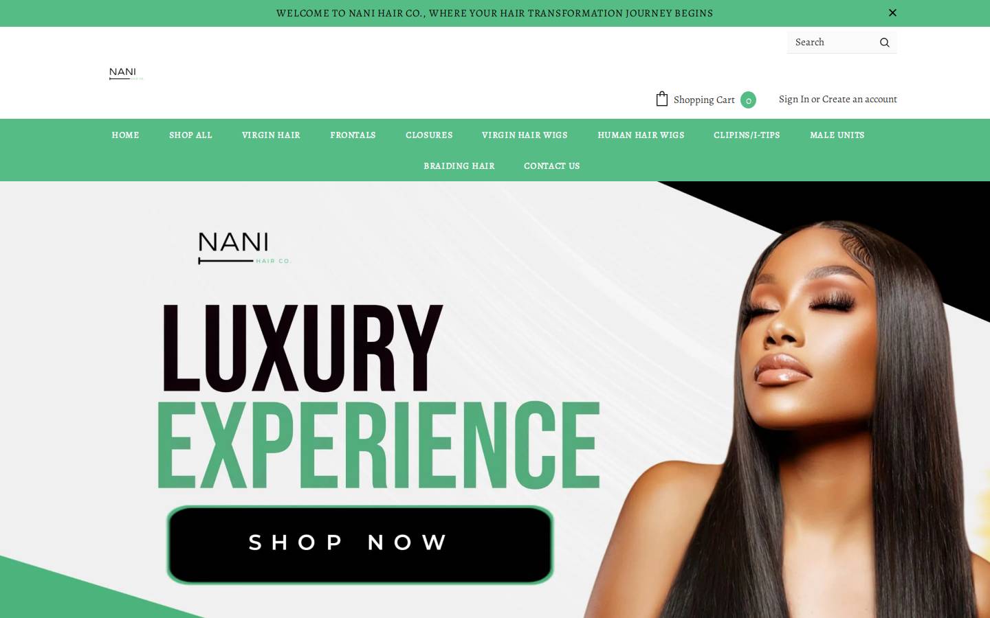nanihairco.com homepage screenshot
