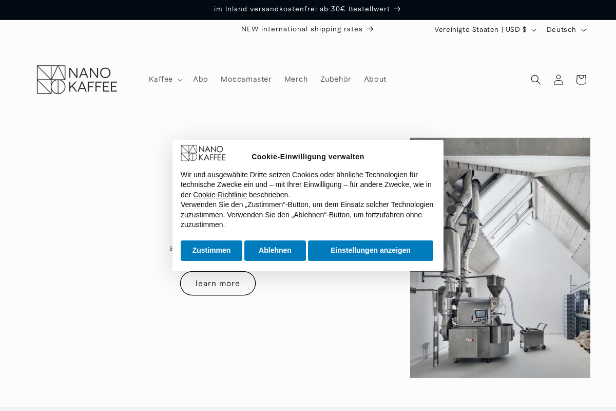 NANO KAFFEE GmbH homepage screenshot