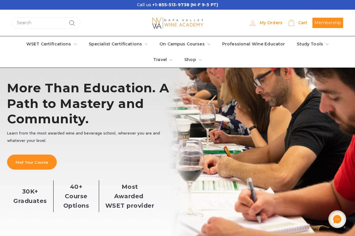 Napa Valley Wine Academy homepage screenshot