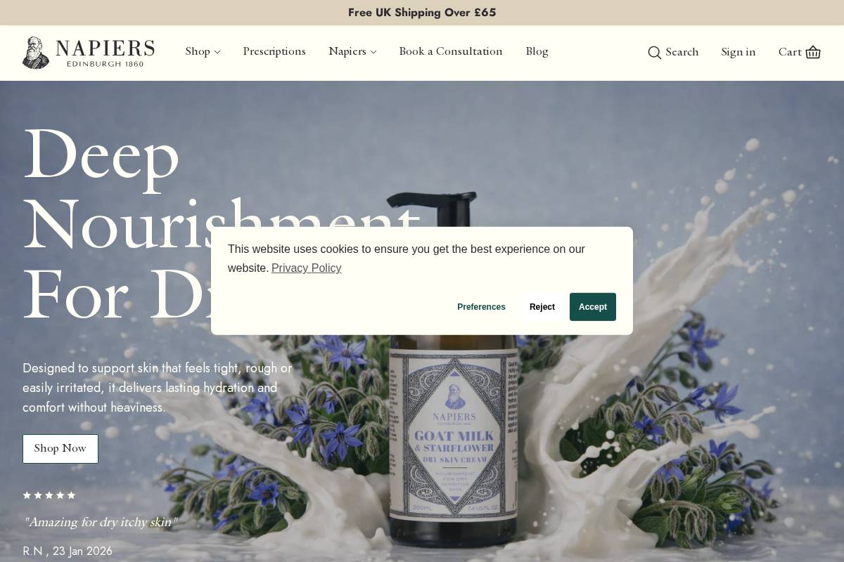 Napiers the Herbalists homepage screenshot