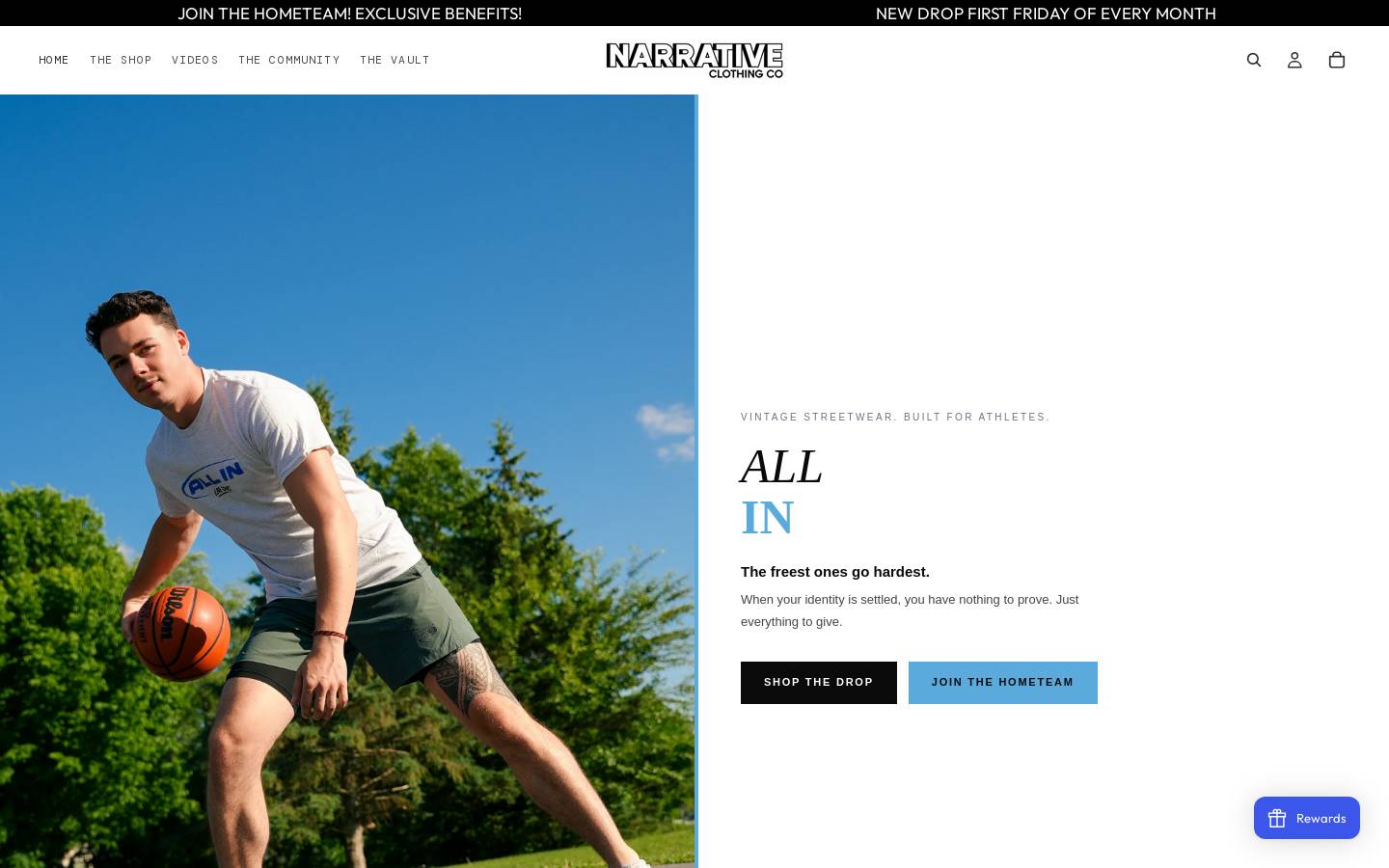 narrativeclothingco.com homepage screenshot