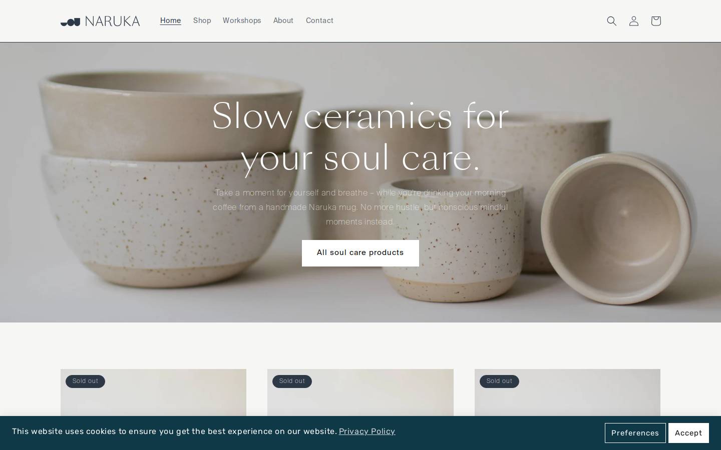 narukaceramics.com homepage screenshot