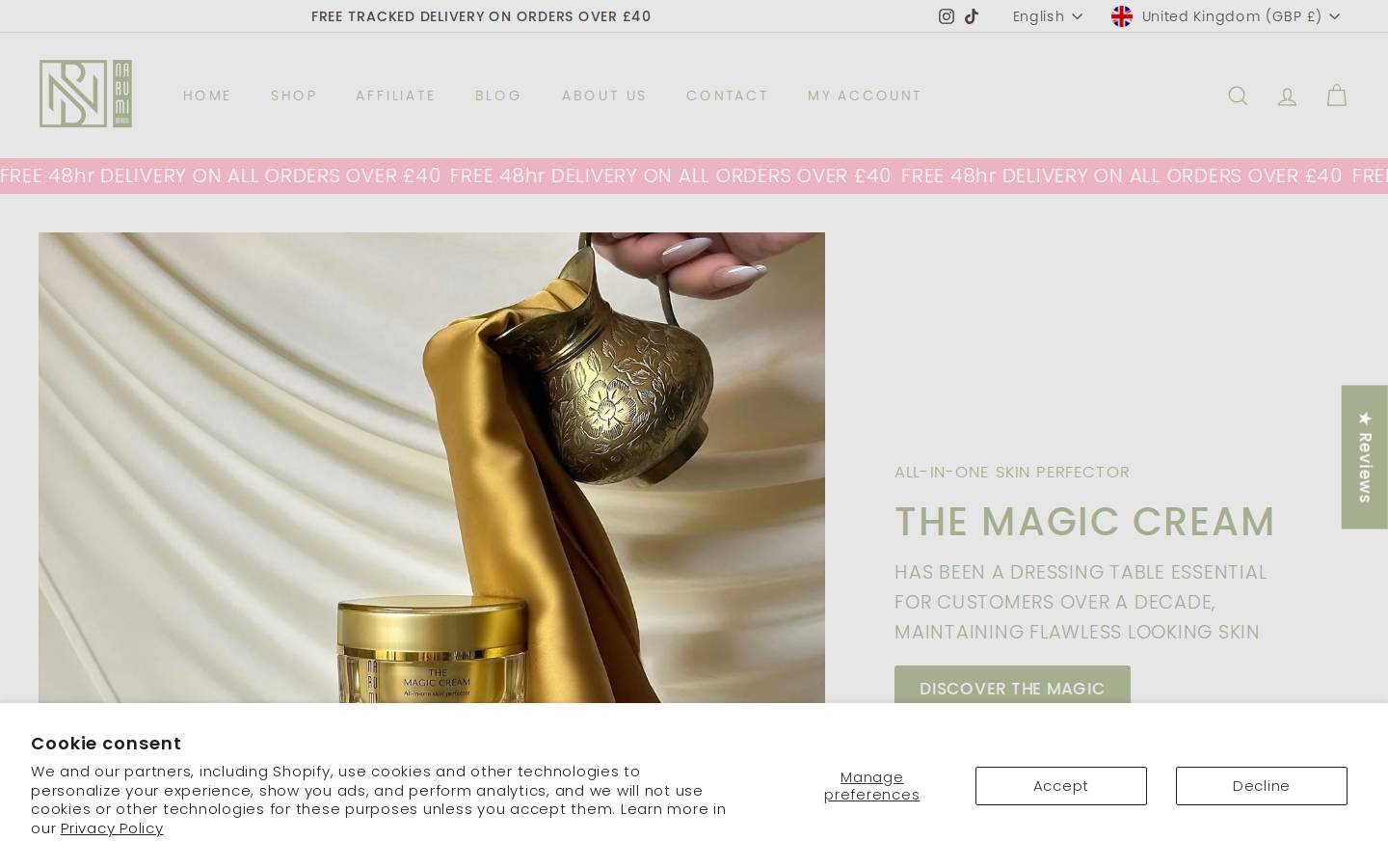 narumibeauti.com homepage screenshot
