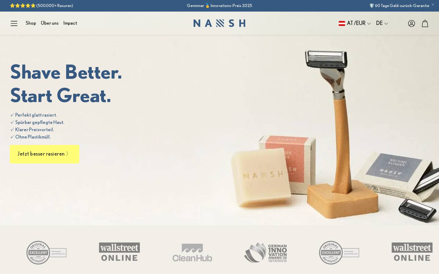 Nash - Natural Shaving homepage screenshot