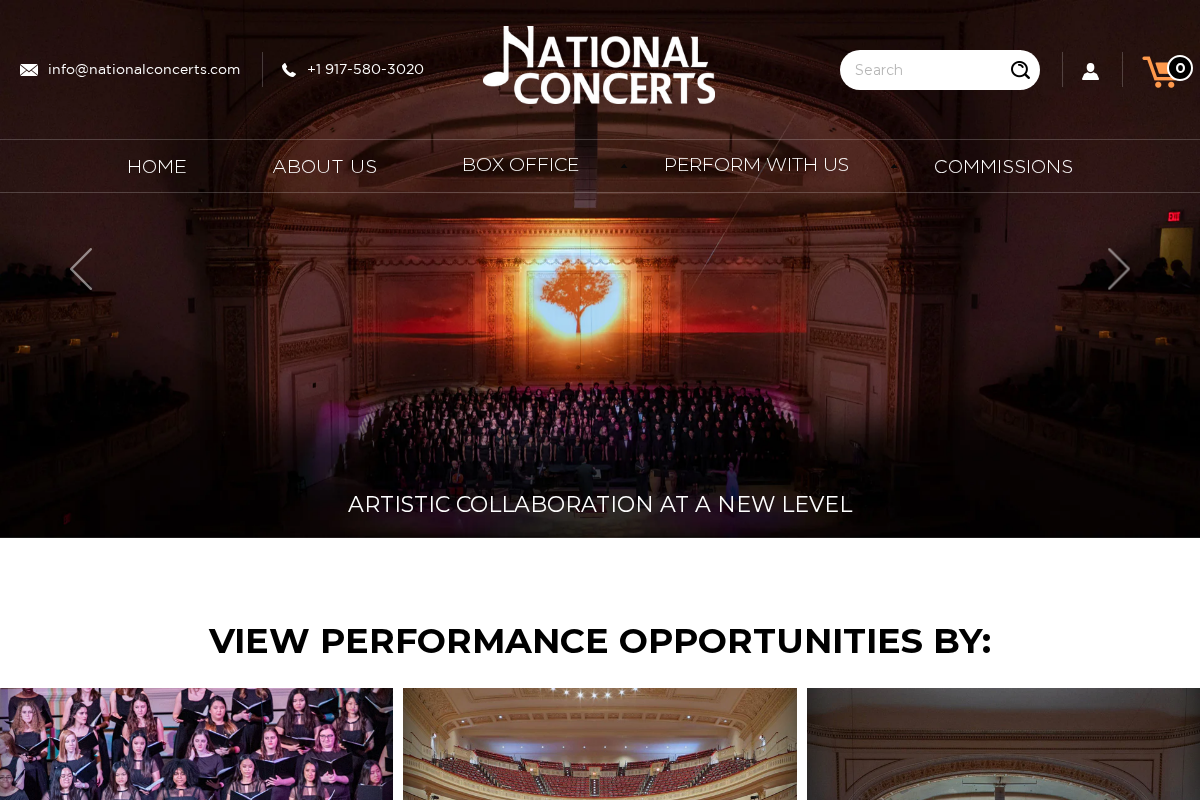 nationalconcerts.com homepage screenshot
