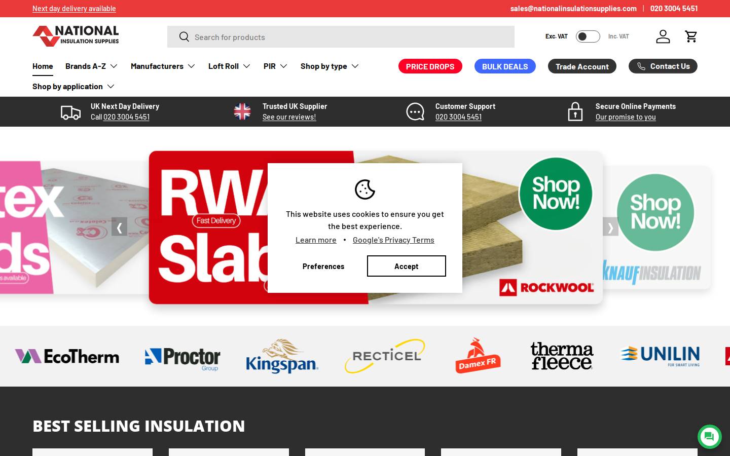 National Insulation Supplies homepage screenshot