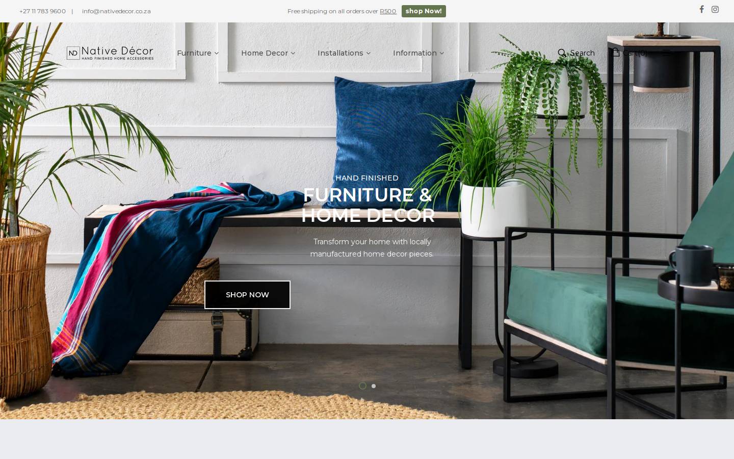nativedecor.co.za homepage screenshot